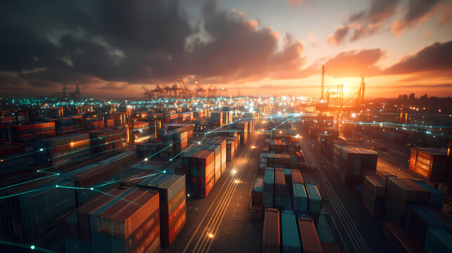 Digital Route Line Across Shipping Container Yard