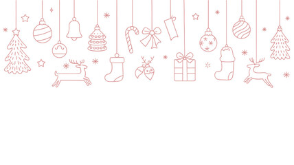 Festive christmas line art with ornaments trees and reindeer © Md