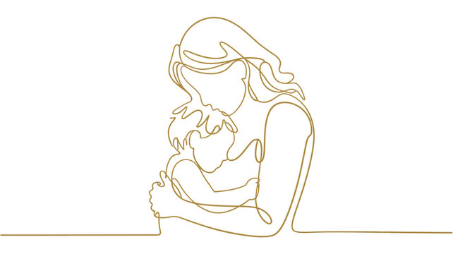 A mother and child depicted in a continuous line drawing style