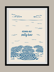 Fototapeta premium La Dolce Vita illustration with a catchy quote in a poster frame. Sketch style vacation doodles.