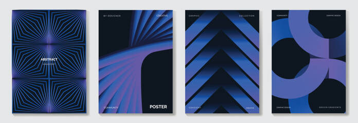 Fototapeta na wymiar Blue and cyan abstract gradient poster vector with bold geometric shapes and optical lines. Contemporary modern cover design for branding, social media, and wall art prints.
