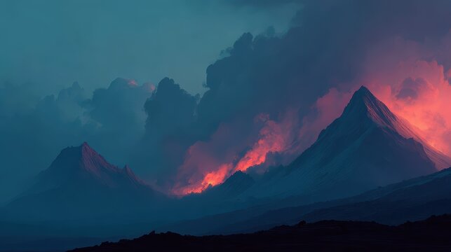 Majestic Mountain Landscape with Dramatic Clouds and Sunset Glow
