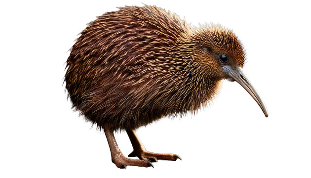 Isolated flightless brown kiwi bird with long beak, a native symbol of New Zealand