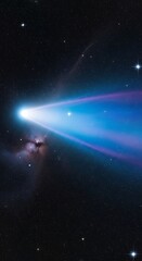 Obraz premium Vibrant Blue Comet Streaking Across Dark Starry Night Sky in Deep Space.