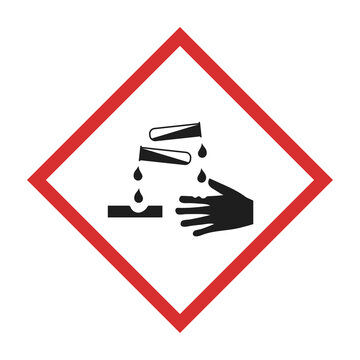 Corrosive substance hazard GHS pictogram icon isolated on white background. Industrial safety sign for corrosive materials. Chemical burn warning sign
