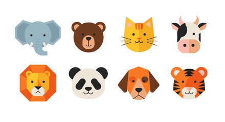 Geometric Animal Head Icons Set in Flat Design Vector Style © Pemburu