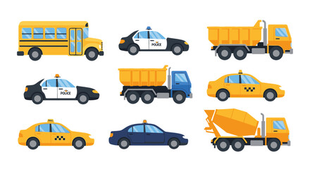 City Vehicle and Construction Truck Vector Set on White Background © progoz
