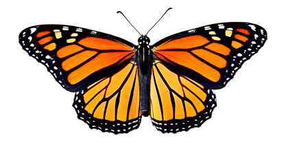Obraz premium Isolated monarch butterfly with open wings, nature, orange and black insect, close up