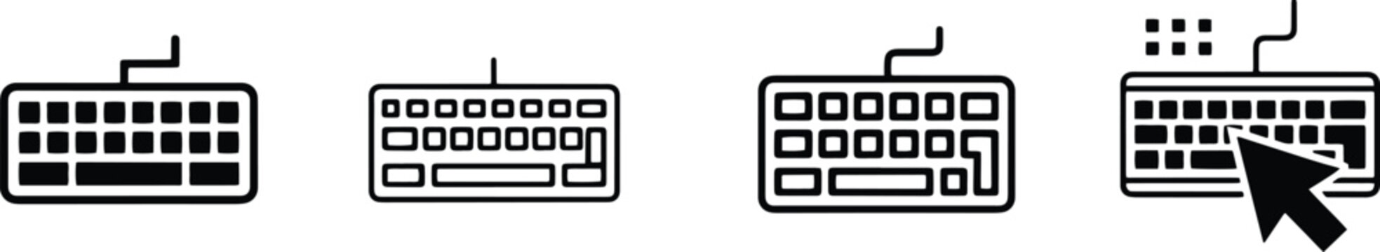 A set of four vector line art keyboard silhouettes in different designs and styles for various uses