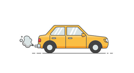 Fototapeta premium Yellow Car Illustration with Exhaust Smoke on White Background