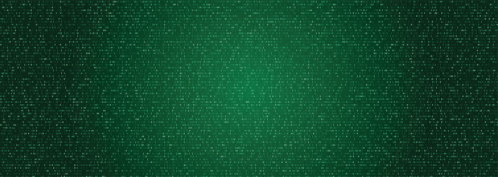 Green binary code matrix background with digital numbers and data streaming