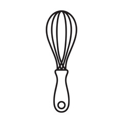 Fototapeta premium Simple Black and White Line Art Illustration of a Manual Kitchen Whisk Tool for Mixing Ingredients, Beating Eggs, and Baking.