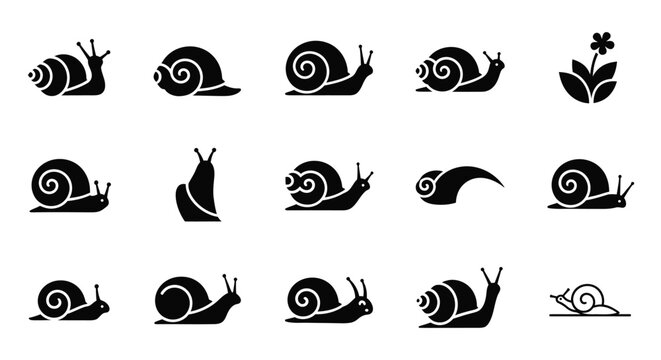 Set of snail silhouettes for logo design and organic icons isolated on white background