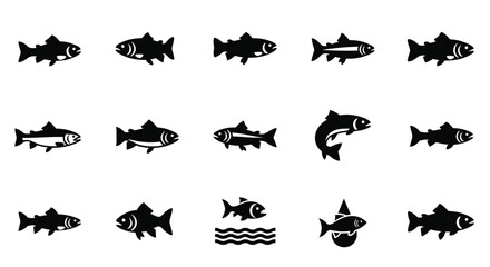 Fototapeta premium Fish icon set flat vector illustration for fishing sport emblem and aquaculture symbol