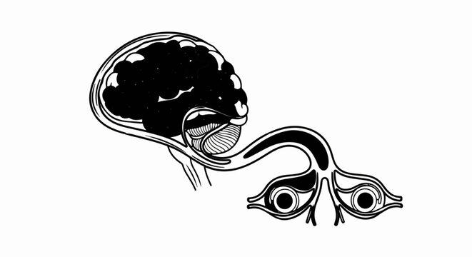 Stylized illustration of a brain and optic nerves leading to eyes