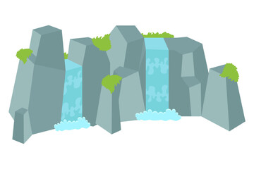 Rugged gray cliffs frame a flowing turquoise waterfall © Needless