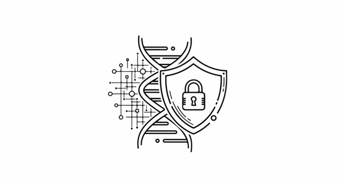 Secure genetic data with DNA, shield, and lock icon