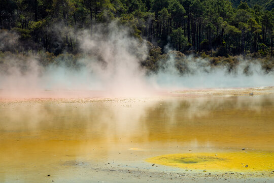 Yellow and orange colours of Artist's Palette thermal feature, including Champagne Pool