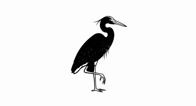 Black silhouette of a great blue heron standing on one leg