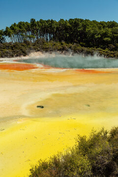 Yellow, green, and orange colours of Artist's Palette thermal feature, including Champagne Pool