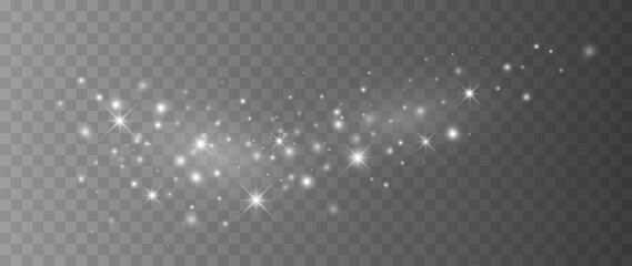 White glowing sparkle particle trail with star light effects isolated on transparent background for overlay design © ket4up