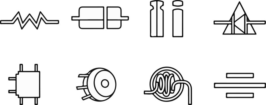 Schematic symbols for electronic components resistor, capacitor, diode, transistor