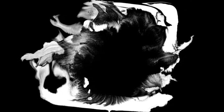 Swirling smoke or ink fluid transition effect. Steam, dust explosion. Black on white background