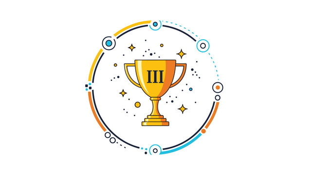 Golden trophy cup with roman numeral three in decorative circle representing third place victory.