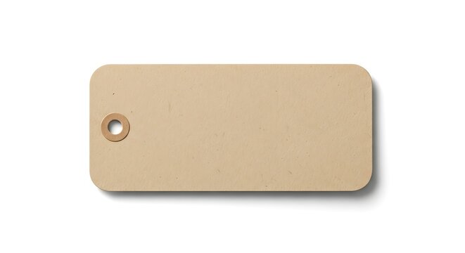 Simple beige rectangular tag with rounded corners and a hole.