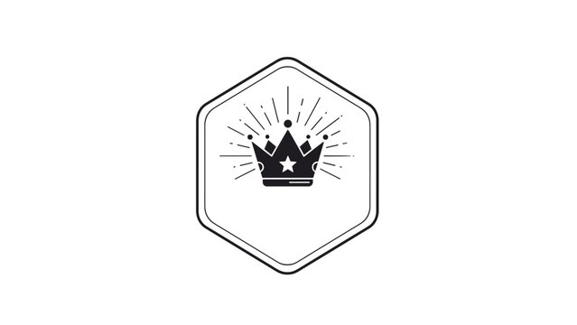 Minimalist logo design featuring royal crown with shining rays inside a hexagonal frame for premium brand identity.