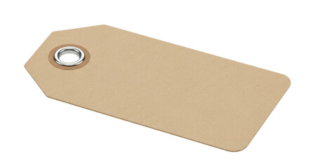 Blank brown paper tag isolated PNG, kraft cardboard price label with metal eyelet for retail,...
