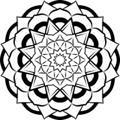 Fototapeta premium A beautiful black and white floral mandala vector with intricate geometric patterns, perfect for coloring pages, meditation branding, and decorative art projects.