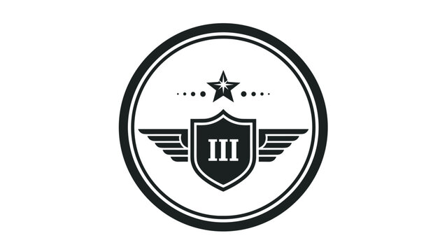 Military style emblem featuring winged shield with roman numeral three and star inside circular border.