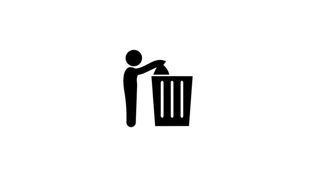 Man throwing trash into bin Icon loop animation
