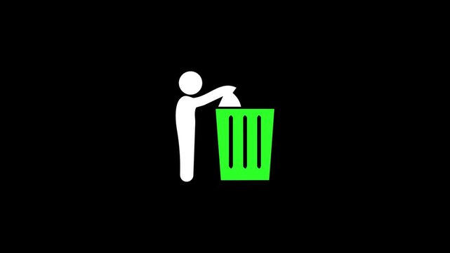 Man throwing trash into bin Icon loop animation