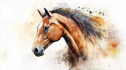 Horse in watercolor style. A vibrant watercolor painting of a horse