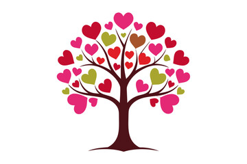 Obraz premium Colorful vector graphic illustration of a stylized tree with vibrant heart-shaped leaves symbolizing love, nature, and growth.