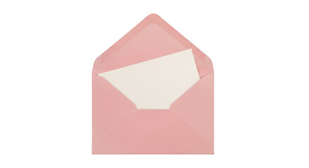 Open light pink envelope with a blank card inside isolated PNG, stationery for invitations and greetings on transparent background © Maria