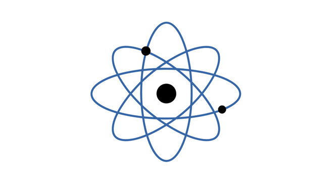 Atomic structure illustration representing scientific concepts and quantum mechanics on a white