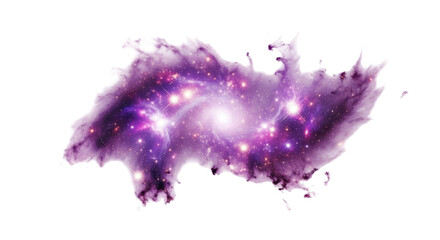 Vibrant purple galaxy PNG isolated on transparent background, cosmic nebula with stars and dust clouds for space exploration concepts © Maria
