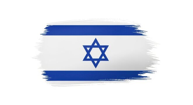 The israeli flag with a brush stroke effect on a white background