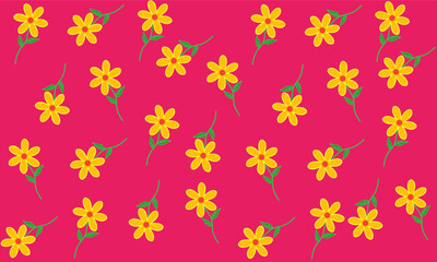 Obraz premium Seamless Floral Pattern with Yellow Flowers and Green Leaves on Pink Background