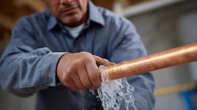 Macro view of copper pipe being soldered, indoor home plumbing, detailed craftsmanship