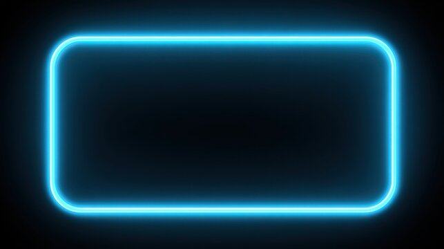 Vibrant Neon Blue Rectangle Frame Glowing on Black Background: Modern, Minimalist Design Element