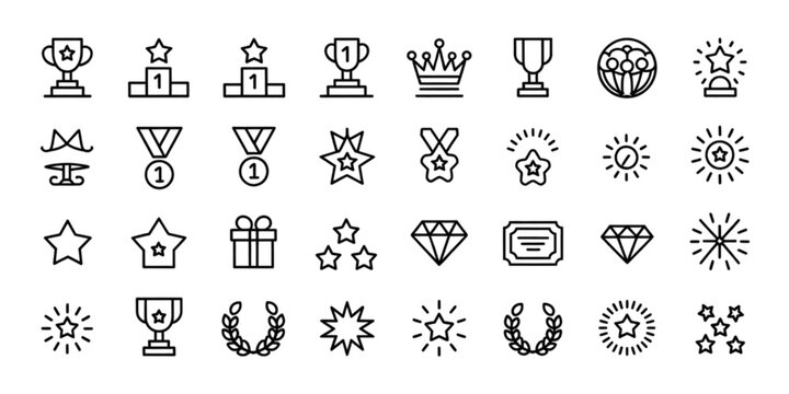 A comprehensive collection of diverse award and achievement icons represented in a linear style Vector