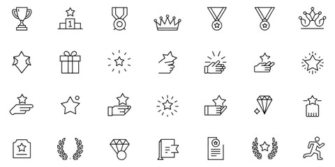 A comprehensive collection of achievement and success themed icons in a clean linear line style Vector © Sofiqul