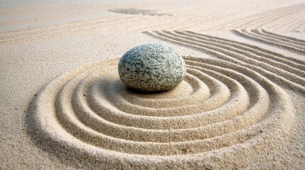 Naklejka premium Zen Garden Stone with Sand Ripples for Meditation, Mindfulness, and Tranquility Concepts