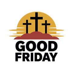 Fototapeta premium A symbolic illustration of three crosses on a hill at sunset representing Good Friday