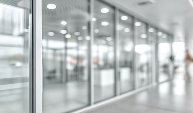 Modern Glass Partition Wall with Office Interior in Blurred Background Providing Privacy and Natural Light