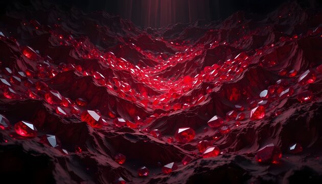 A red gemstone cave with many red gemstones